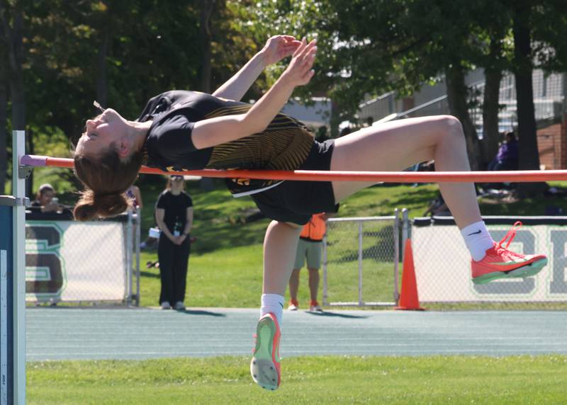 Reed Custer's Alyssa Wollenzien competes in the high jump during the Class 1A Sectional meet on Thursday, May 14, 2026 at Seneca High School.