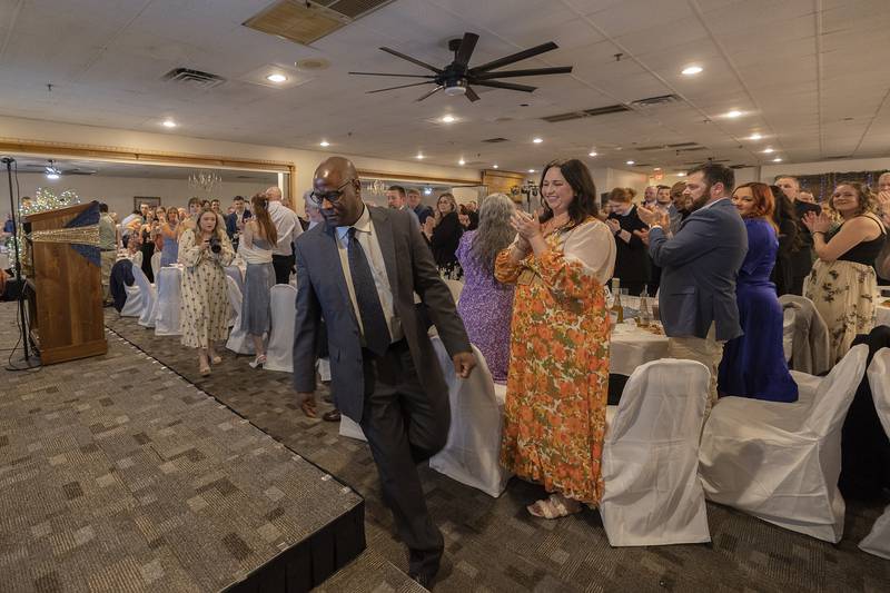 Gerald Lott takes the stage to receive the Community Pride Award Friday, April 4, 2025, during Discover Dixon’s Best of Dixon gala.