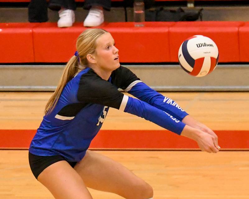 Geneva's Emma Peterson (15) bumps the ball during the sectional title game while taking on Nazareth Academy on Thursday Nov. 6, 2025, held at Timothy Christian High School.
