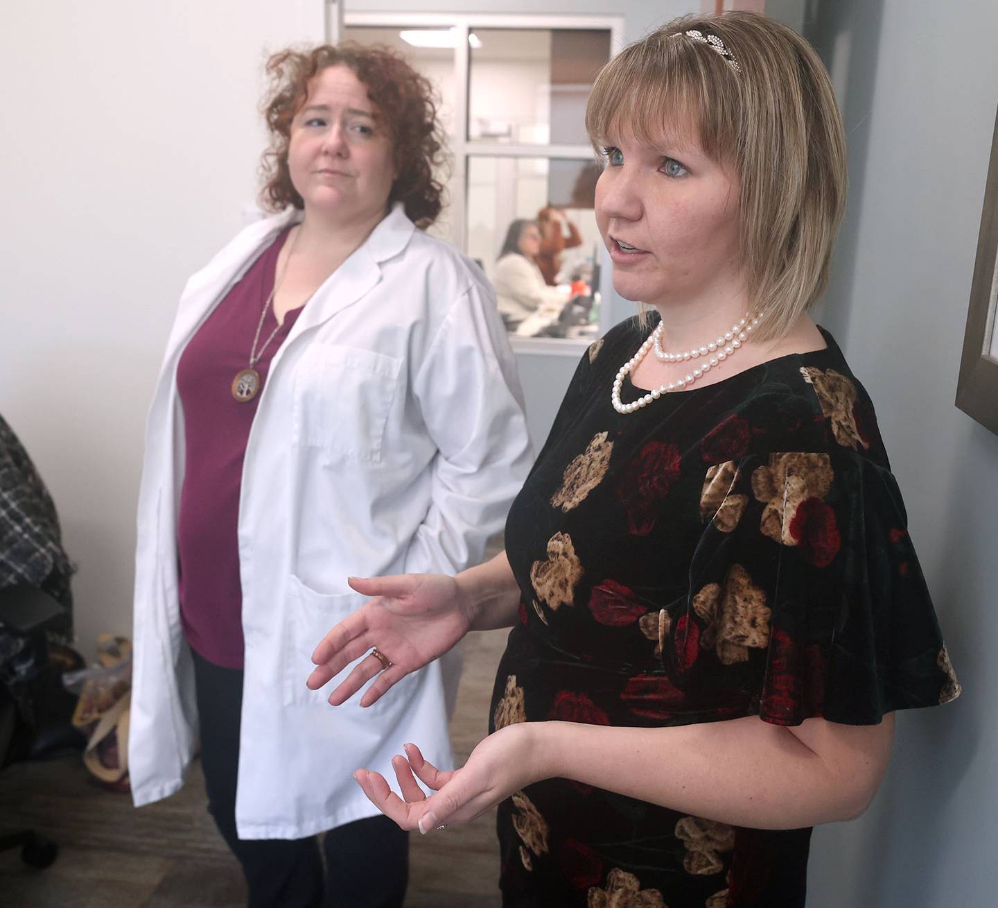 Cheryl Betel, (left) a nurse practitioner at the new Northwestern Medicine Behavioral Health Services Sycamore Clinic, and Marissa Kirch, licensed clinical social worker and manager of the partial hospitalization and intensive outpatient treatment programs at the clinic, talk about the need for mental health services in the area Wednesday, Nov. 30, 2022, at the facility in Sycamore.