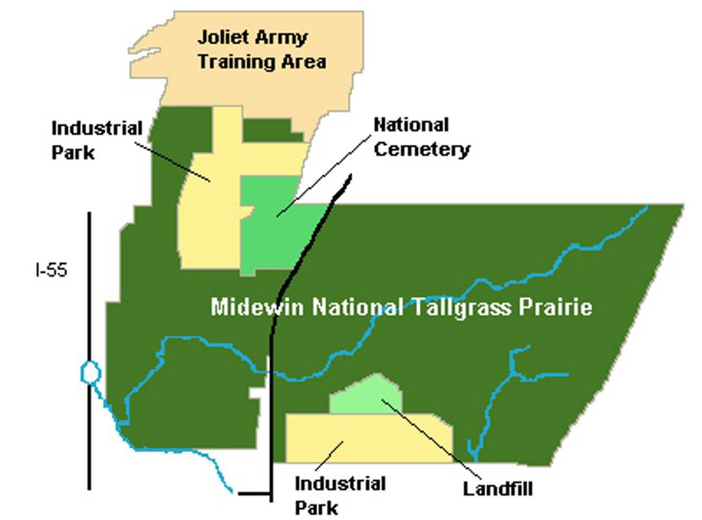 This chart shows how the land was from the former Joliet Arsenal was distributed in 1996.