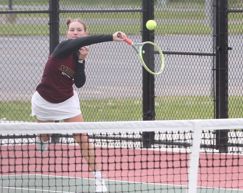 Morris junior Julia Borgstrom plays Ottawa senior Layne Krug in the semifinals of the Class 1A Sectional tennis meet on Monday, Oct. 16, 2023 at the La Salle-Peru Sports Complex in La Salle.