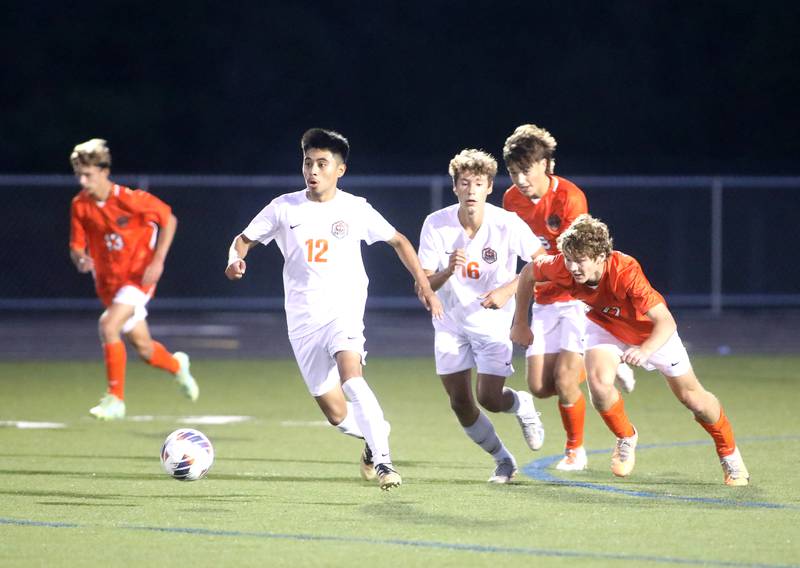 Crystal Lake Central’s Isaac Hernandez goes after the ball during a game against St. Charles East at Streamwood on Tuesday, Sept. 12, 2023.