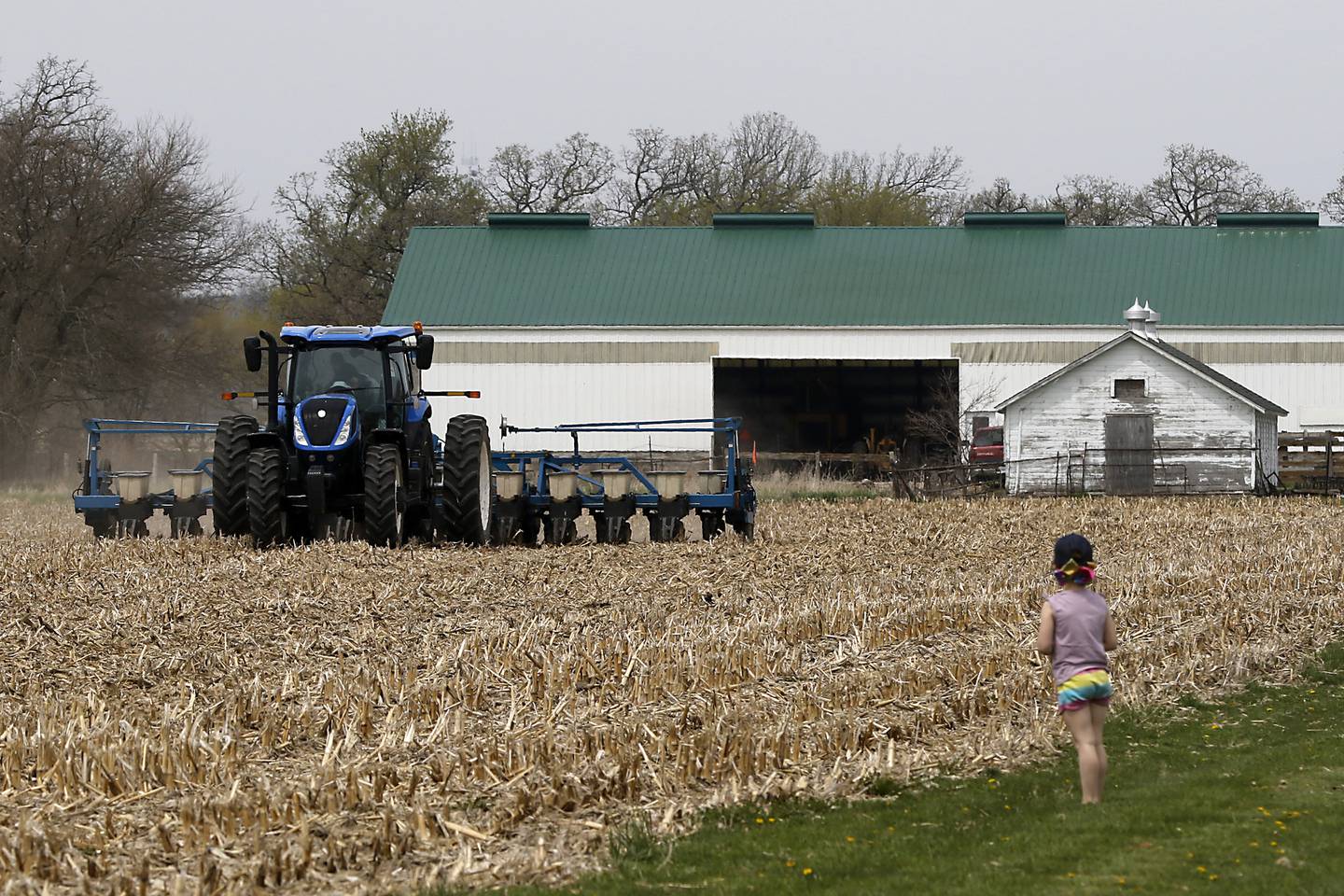 Chris McKee test his planting set up Friday, April 28, 2023, as he prepares to plant soybeans near Woodstock.