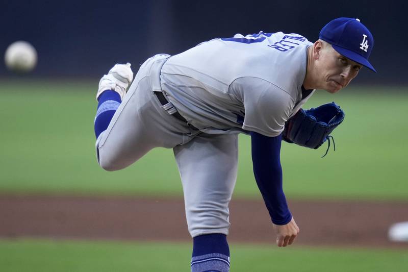 Los Angeles Dodgers starting pitcher Bobby Miller works against a San Diego Padres batter during the first inning, Friday, Aug. 4, 2023, in San Diego.