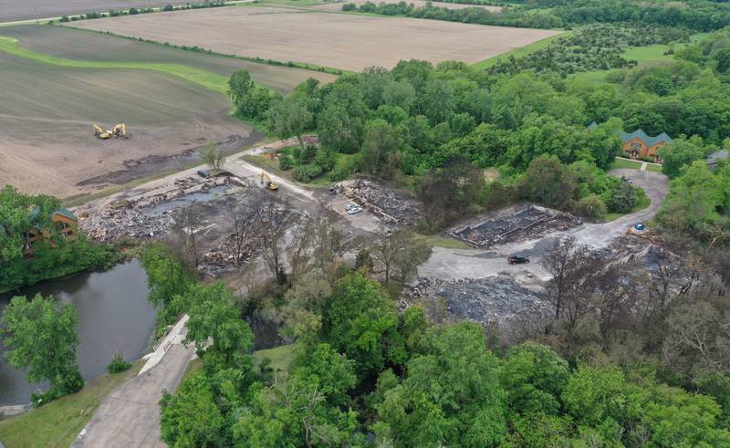 Here, foundations are all that remains after a major fire destroyed 28 cabins at Grand Bear Resort on Tuesday, May 31, 2022 in Utica.