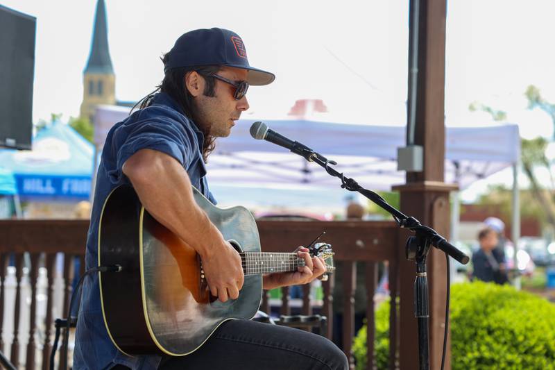 Musician John Till performs at the first Kankakee Farmers' Market of the year on May 1, 2026.