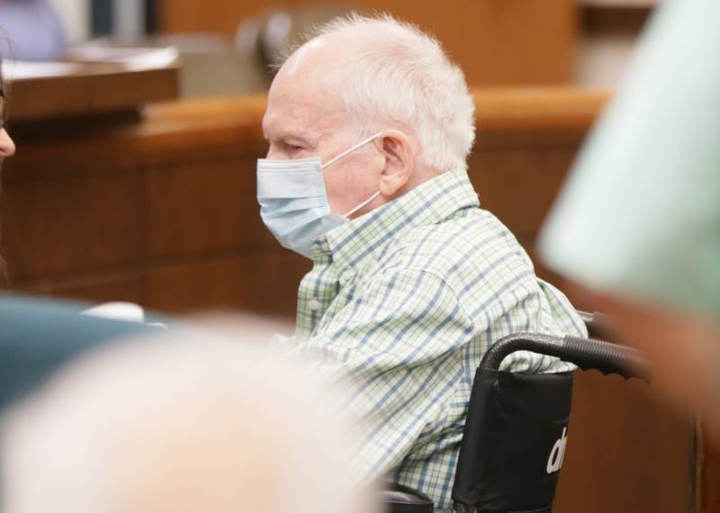Chester Weger is brought into the courtroom in a wheelchair for his hearing at the La Salle County Government Complex on Monday, Aug. 1, 2022 in Ottawa.