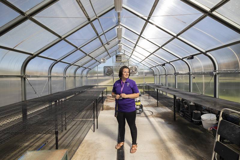 Though the greenhouse is sparse now, DHS Ag teacher Miranda Moen and students will soon be filling it with flowers, plants and vegetables. Moen talked about the how the new program was going Wednesday, Sept. 4, 2024, at Dixon High School.
