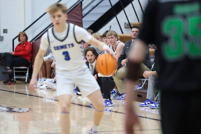 Clifton Central head coach Brandon Schoon watches a play unfold against Bishop McNamara during the Fightin' Irish's 62-41 victory in the Watseka Holiday Tournament championship on Tuesday, Dec. 16, 2025.