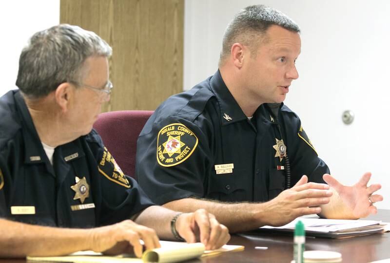 DeKalb County Sheriff Roger Scott (left) and Chief Deputy Andy Sullivan stop by the DeKalb Daily Chronicle office Monday to discuss the status of the two-year-old investigation into the unsolved murders of Patricia and Robert Wilson.