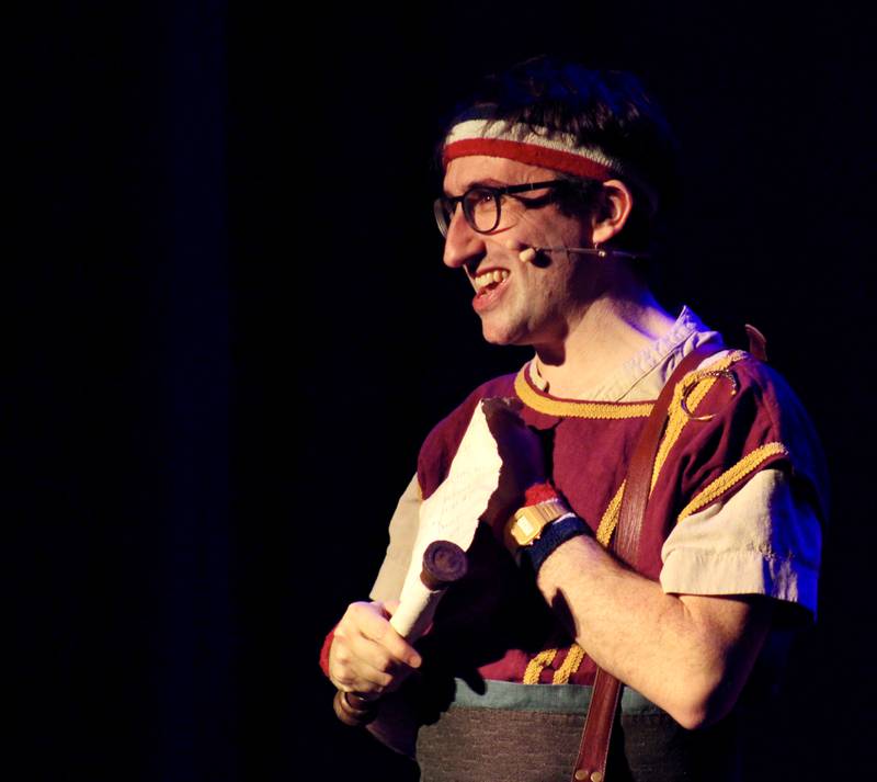 Dave the Hero Trainer, portrayed by Ben Galpin, elicits the help of audience members secure magical items from creatures of legends and myth that appear on stage with the help of a team of puppeteers. "Dragons and Mythical Beasts" had two performances on Saturday, Feb. 11, 2023, at Dixon Theatre.