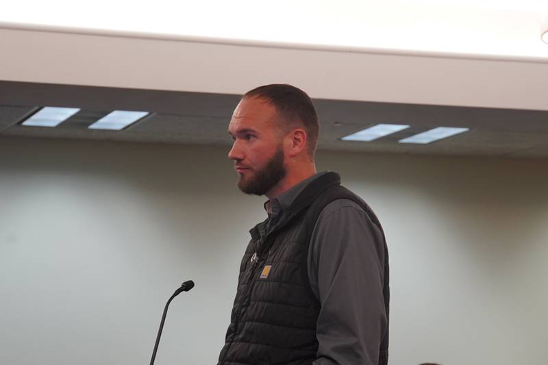 Rochelle Municipal Utilities Superintendent of Electric Operations Blake Toliver speaks at the Monday, Oct. 27 meeting of the Rochelle City Council.