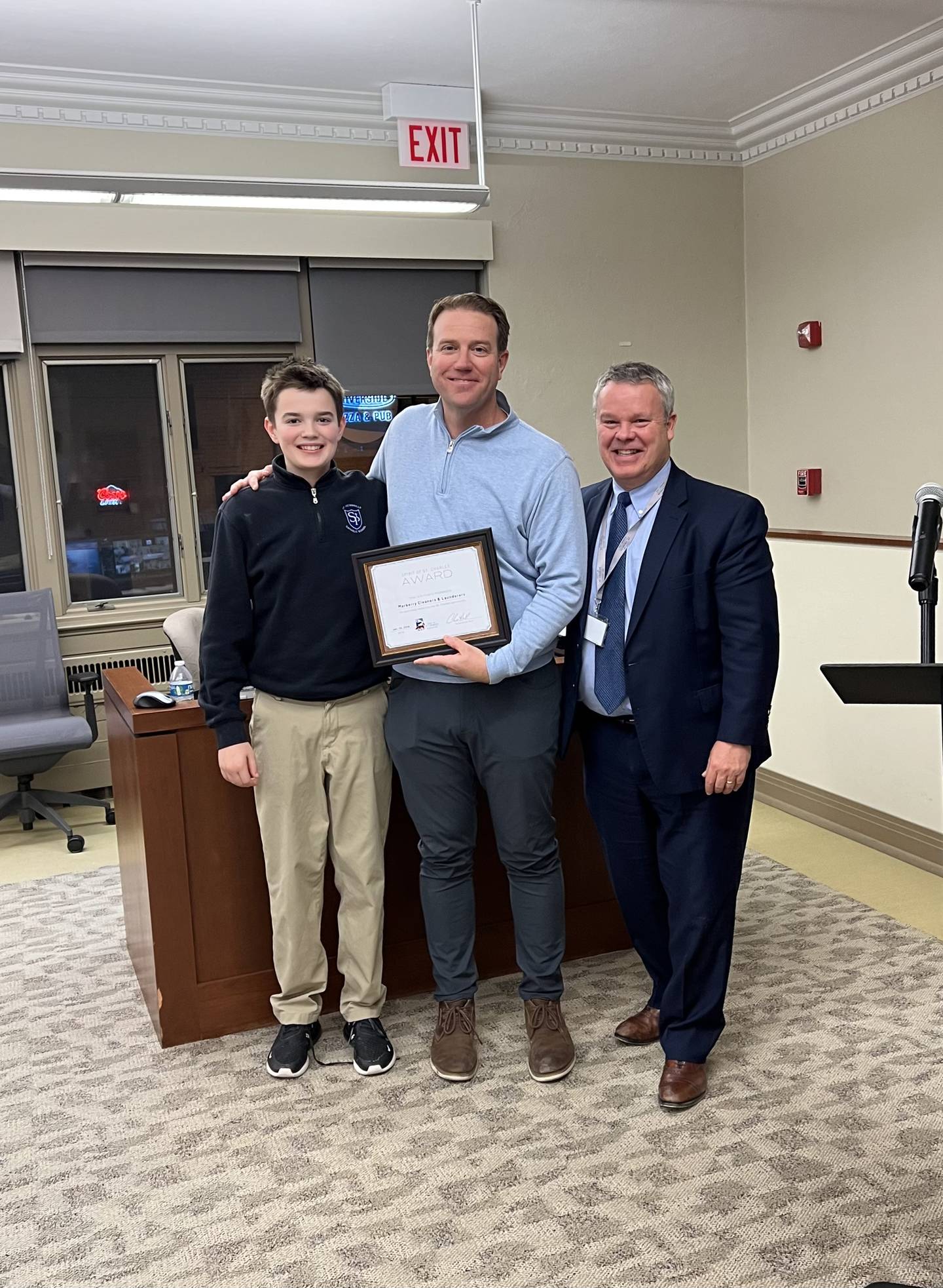 David Marberry, owner of Marberry Cleaners & Launderers, receives a Spirit of St. Charles Award from Mayor Clint Hull (right) on Jan. 20, 2026.
