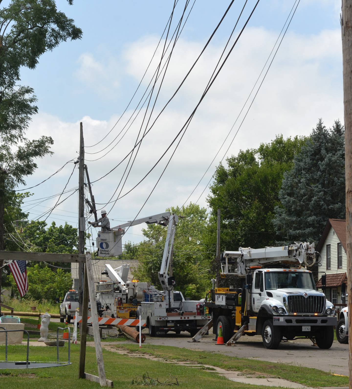 ComEd crews were dispatched across Lee, Whiteside and Ogle counties after strong thunderstorms downed trees and power lines. Crews were working on Saturday to restore power to some locations.