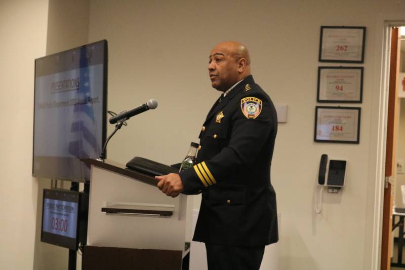 DeKalb Police Chief David Byrd speaks at the April 22, 2024 meeting of the DeKalb City Council.