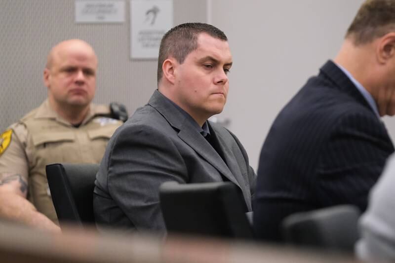 Jeremy Boshears, 36, sits in the courtroom during his trial. Boshears is charged with the murder of Kaitlyn “Katie” Kearns, 24, on Nov. 13, 2017. Monday, April 25, 2022, in Joliet.