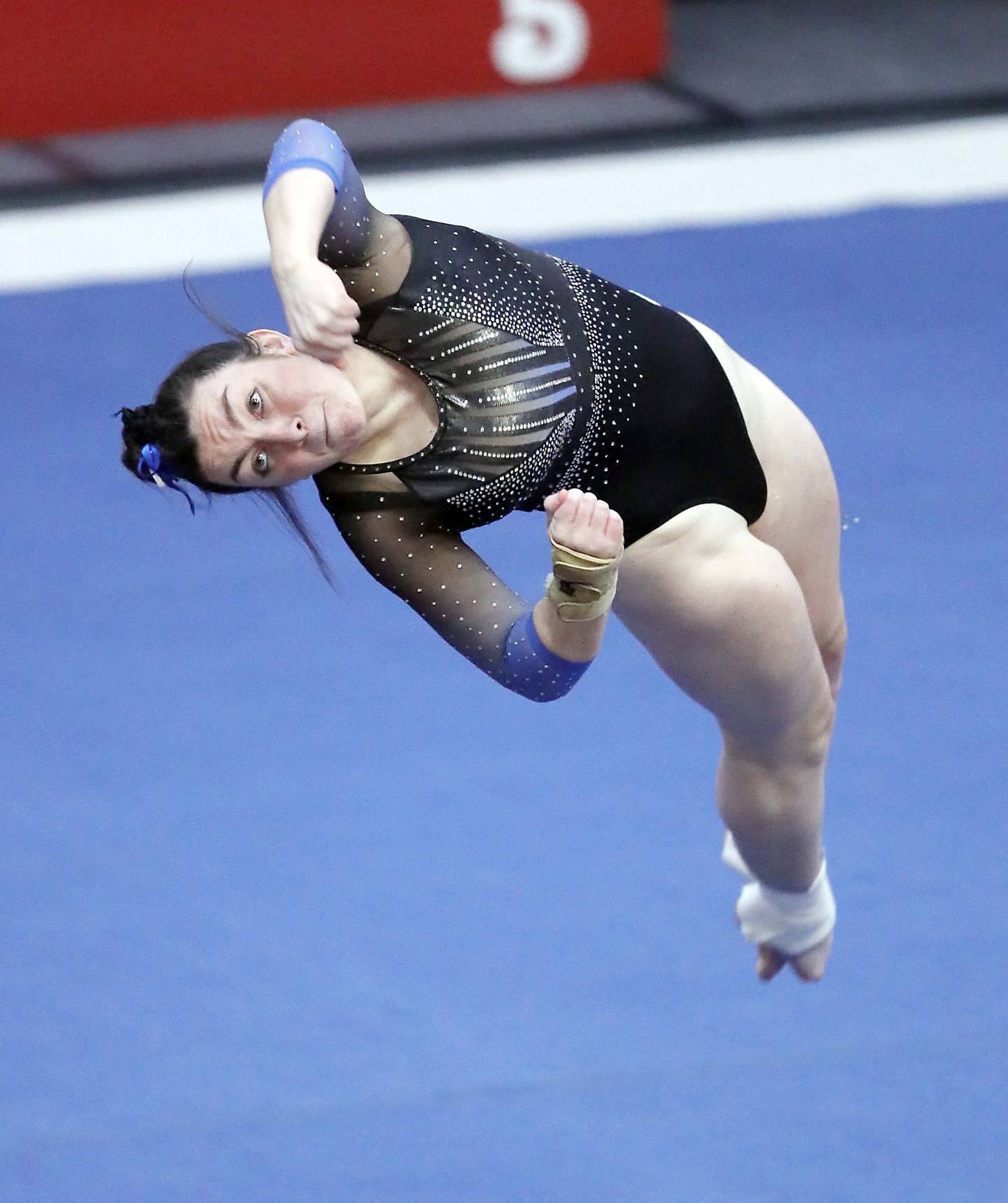 Sadie Karlson of Geneva competes on the floor exercise during the IHSA Girls Gymnastics state finals Saturday February 18, 2023 in Palatine.