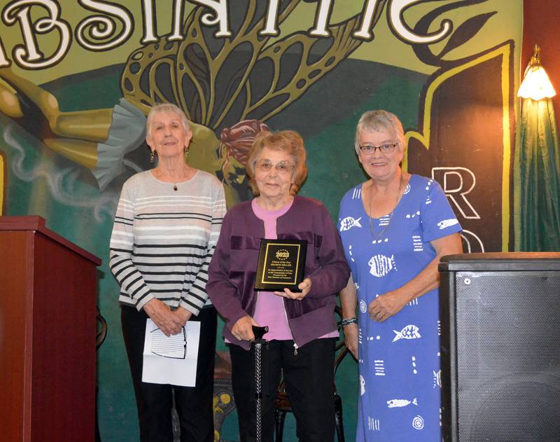 Polo Chamber of Commerce 2023 Citizen of the Year Sharon Miller, center, poses for a photo with Rita Jacks, left, and Beverly Wiemken during the Chamber's 56th annual meeting and dinner on Sept. 27, 2023. All three women are long-time volunteers at Second Hand Rose.