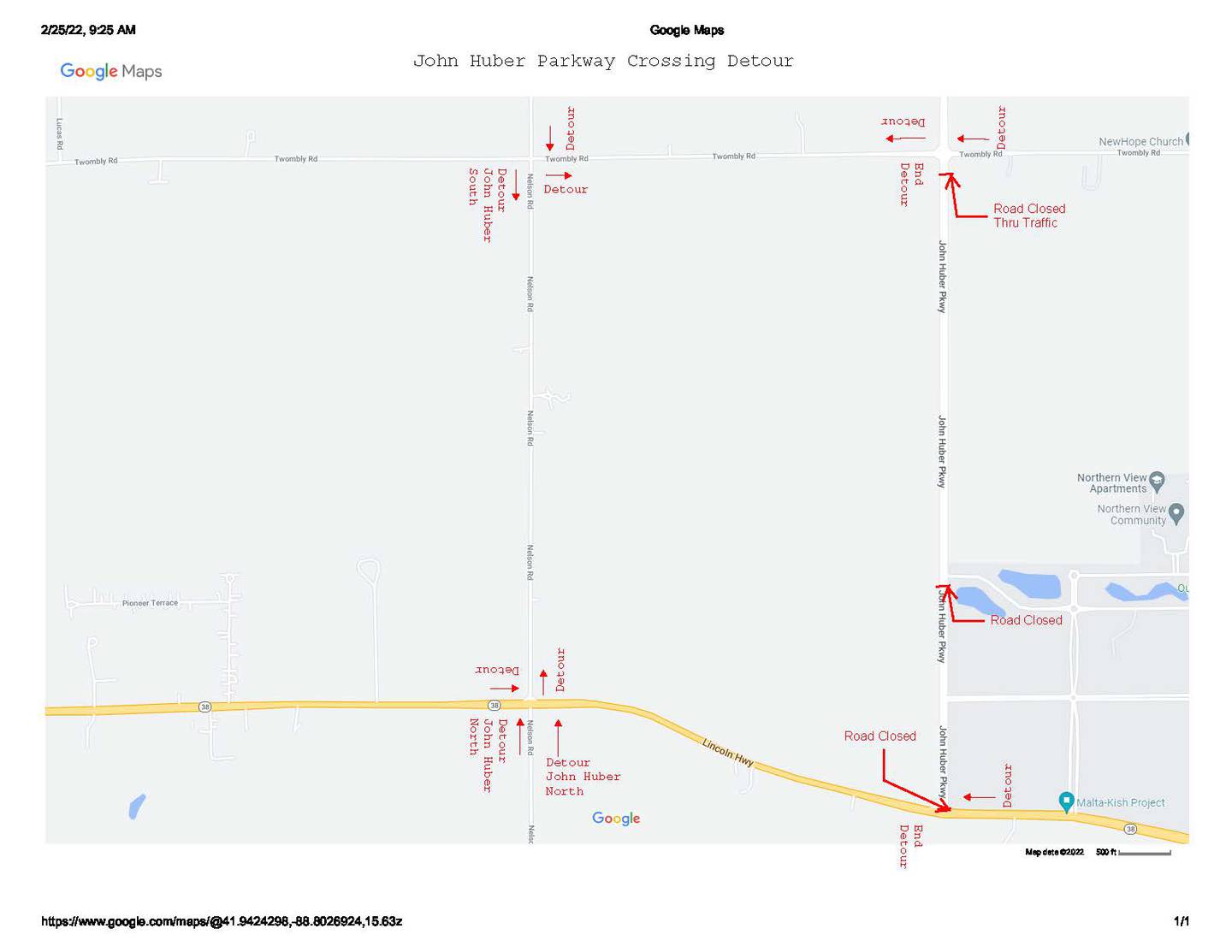 Detour map during the John Huber Parkway that will begin, Wednesday March 30.