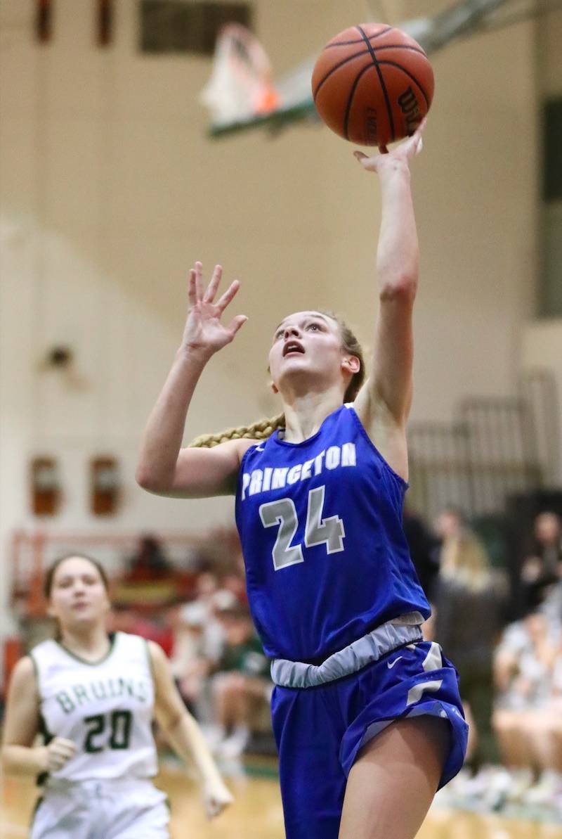 Princeton's Keighley Davis lays in two of her game-high 27 points Thursday at St. Bede.