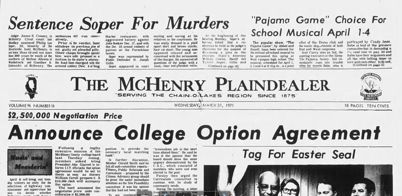 A clipping of the McHenry Plaindealer from March 31, 1971, includes an article about Phillip Soper's sentencing.
