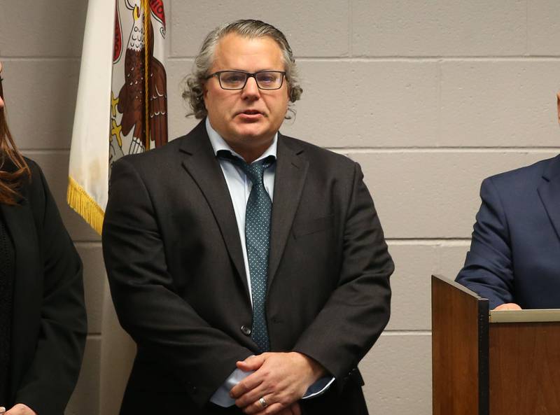 Greg Sticka, Chief deputy assistant at the  LaSalle County States Attorney's office, speaks during a press conference involving involving Joshua Casey, who is charged with concealment of a homicidal death on Monday, March 10, 2025 at the La Salle County Government Complex in Ottawa.