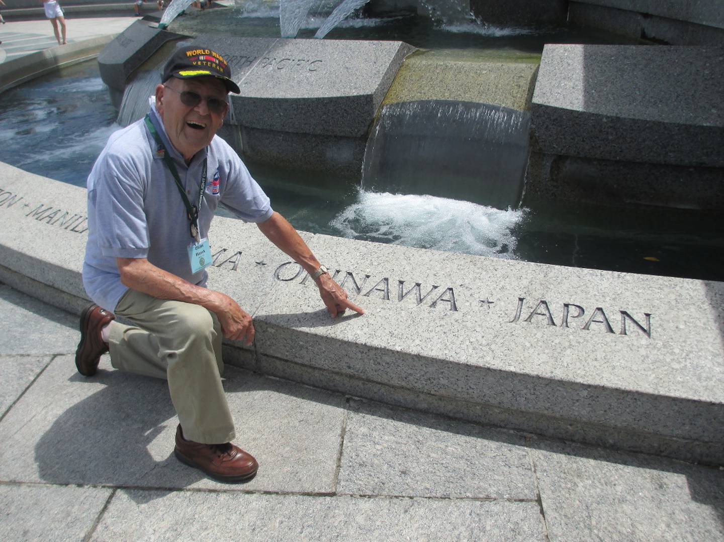During his visit to Washington, D.C., Glenn Masek stopped at the World War II memorial noting the invasion of Okinawa, which he participated in more than 70 years earlier.