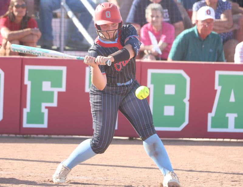 Ottawa's Bobbi Snook watches strike three cross the plate during the Class 3A semifinal game on Tuesday, May 26, 2026 at the L-P Athletic Complex in La Salle.