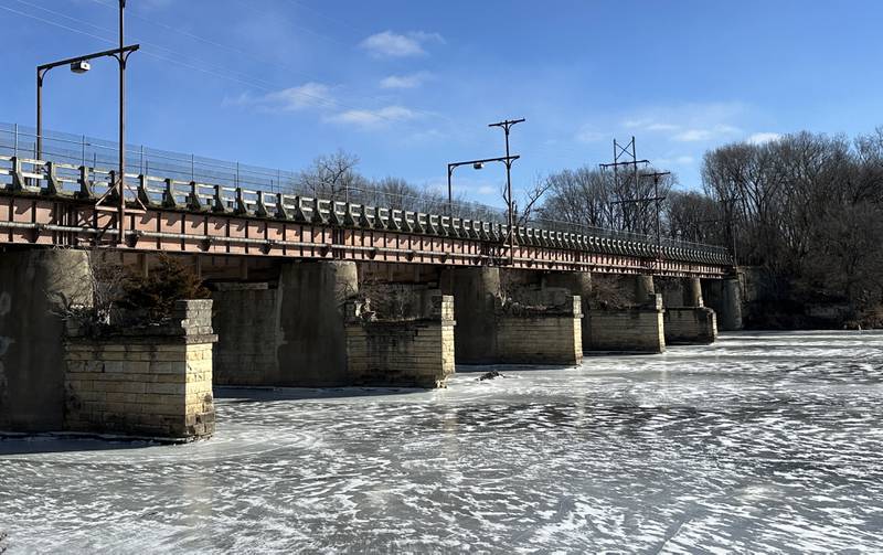 Ice forms at the Fox River Aqueduct along the Fox River on Tuesday, Jan. 21, 2025 in Ottawa.