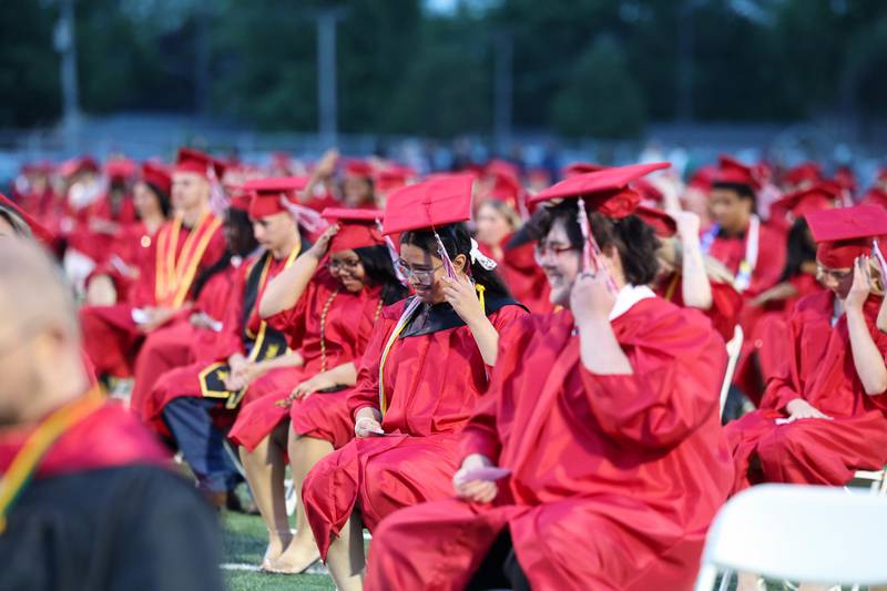Graduates turn their tassels during the Bradley-Bourbonnais Community High School commencement ceremony on Thursday, May 21, 2026.