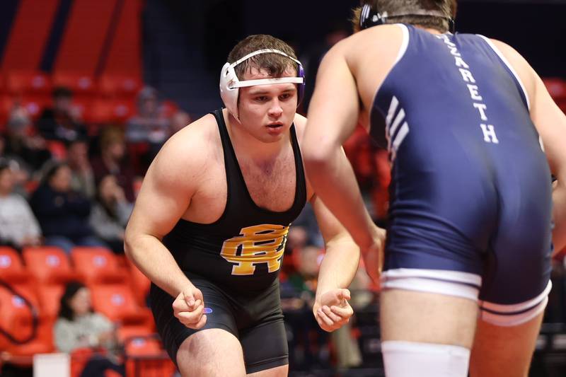 Reed-Custer’s Kody Marschner faces Nazareth’s Gabe Kaminski in the Class 1A 220lb. semifinals at State Farm Center in Champaign. Friday, Feb. 18, 2022, in Champaign.