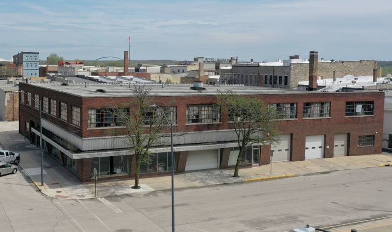 An aerial view of the former La Salle Public Works building on 2nd Street and Wright Street on Thursday, April 18, 2024  in La Salle. The 18,000 square foot building and parking lot has been listed for sale. The brick two-story building was the site where the city housed their vehicles and other storage items. The building was appraised at $256,500.