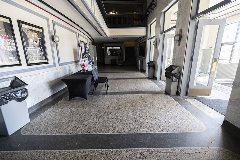 Plans are to have the terrazzo floor sanded down and sealed in the lobby of The Dixon. The repair grant the theater received will first go toward roof and tuckpointing.