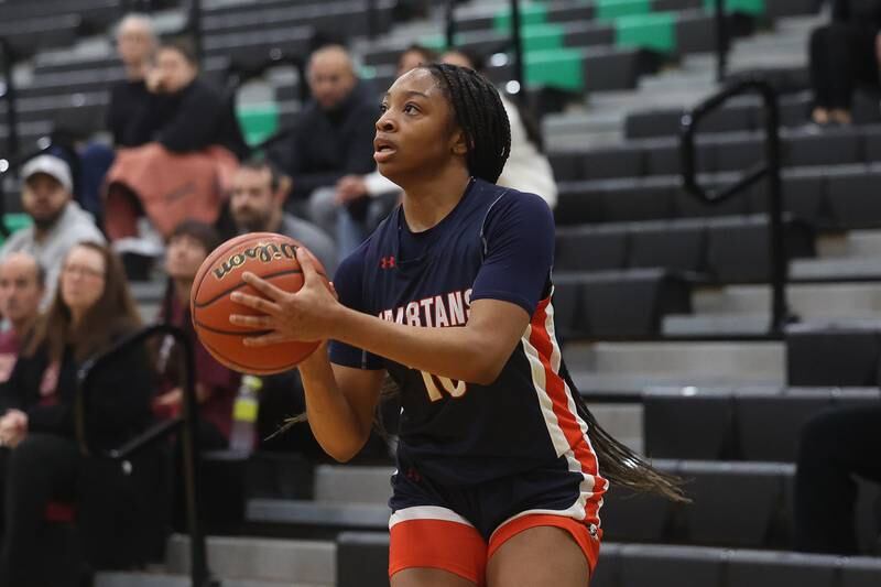 Romeoville’s Jaylen Zachary lines up the three-point shot against Lockport in the Oak Lawn Holiday Tournament championship on Saturday, Dec.16th in Oak Lawn.