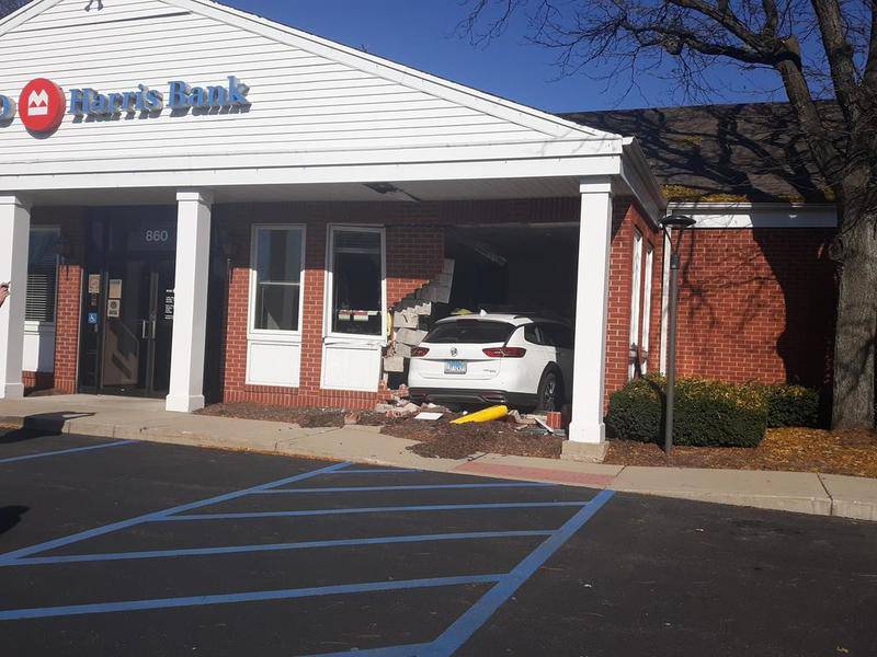 A vehicle drove into the BMO Harris Bank in Fox River Grove on Saturday morning.