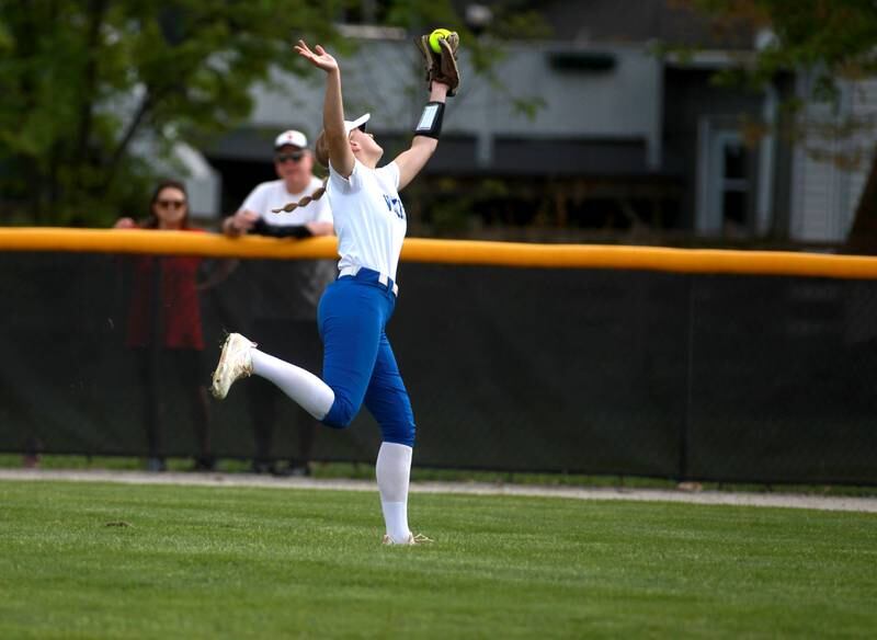 Geneva's Clara Lyons makes a catch in the outfield during a game on Tuesday, May 6, 2025 against Batavia in Batavia.