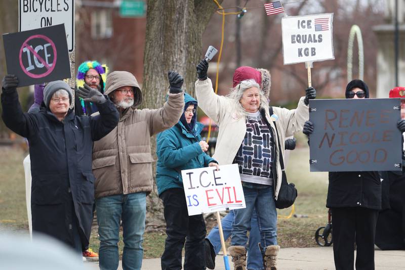 Over 100 protesters gathered during a "ICE out for good" rally on Sunday, Jan. 11, 2026 at Washington Park in Ottawa. Illinois Valley Indivisible held the rally. Protesters rallied in solidarity with Renee Nicole Good, the woman who was shot and killed by an ICE agent in Minneapolis on Wednesday.