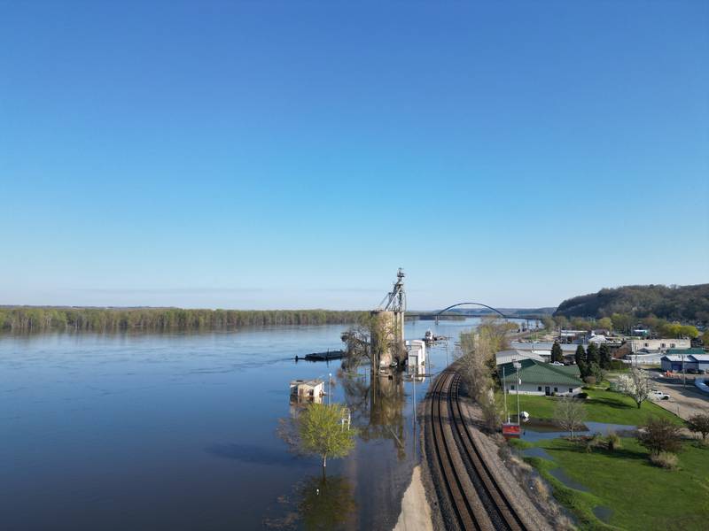 Photos using a drone taken by and provided by the Carroll County Sheriff's Office show Mississippi River at Savanna on Monday, April 24, 2023. Waters are expected to crest sometime around May 1.