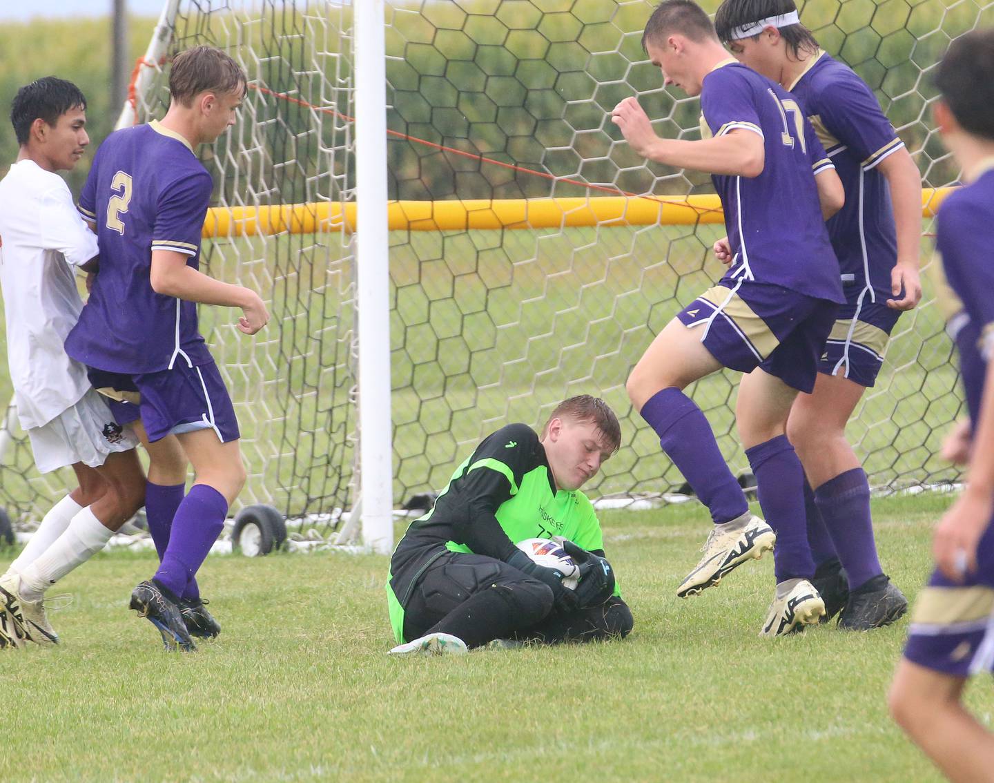 Serena keeper Troy Sieberlich, makes a stop in front of the goal while playing Earlville on Wednesday, Sept. 3, 2025 at Serena High School.