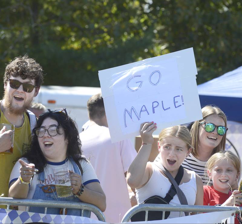 Family and friends cheer on their dachshunds doing one of the many heats Saturday during the Wiener Dog Races. The event was part of Ottawa’s Oktoberfest on the Jordan Block.