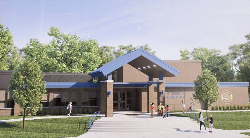 This rendering that was on display at Sterling Public Schools shows the renovation planned for Washington School, which will add a more secure entrance.