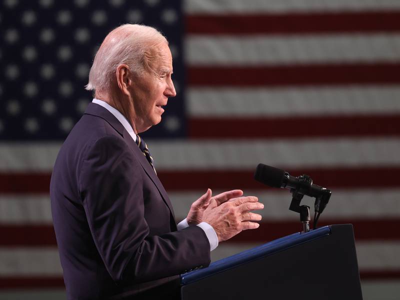 President Joe Biden speaks at Jones Elementary School in Joliet on Saturday.