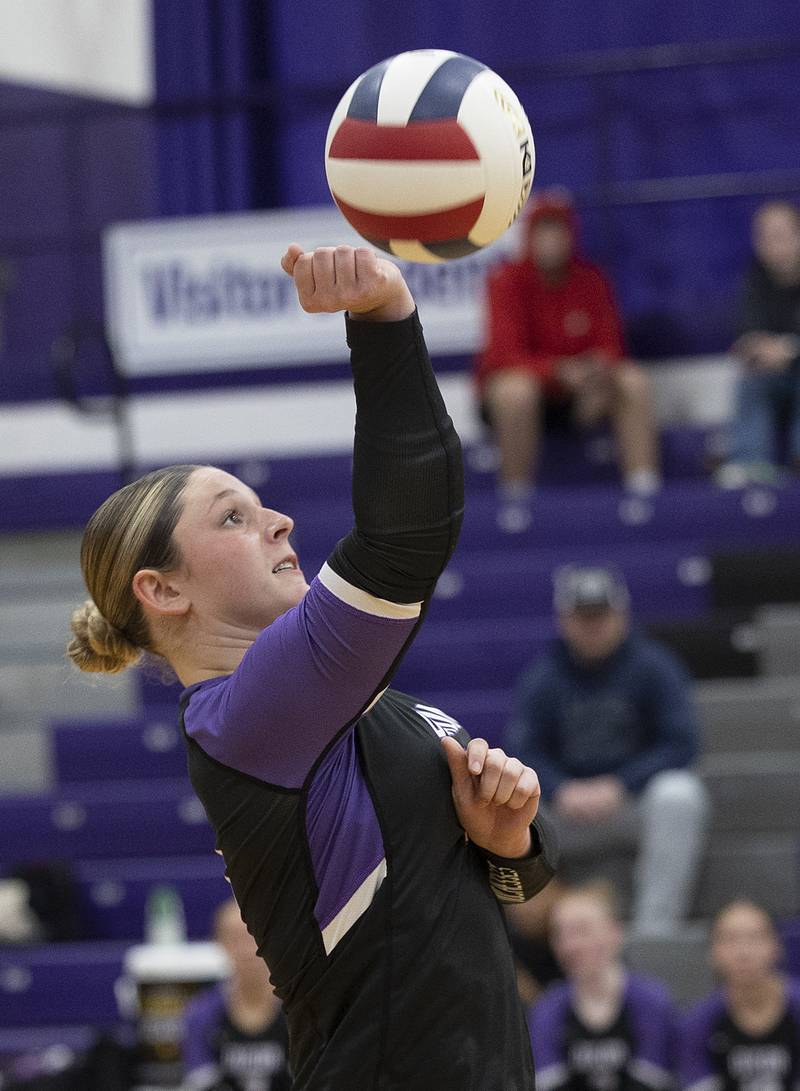 Dixon’s Presley Lappin makes a save against Rochelle Monday, Oct. 28, 2024, during regional play in Dixon.