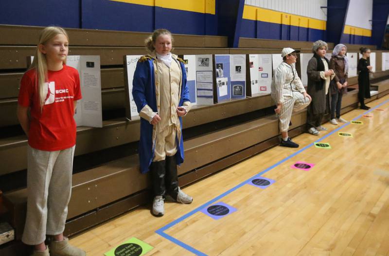 Students dress in character during a live Wax Museum on Thursday, Feb. 27, 2025 at Logan Jr. High School in Princeton.