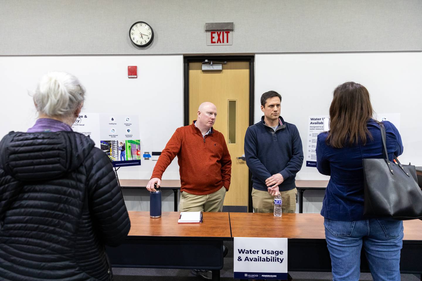 Representatives from Syska Hennessy chat with members of the community about the proposed Joliet Technology Center during an open house event at Joliet Community College on Feb. 12, 2026.