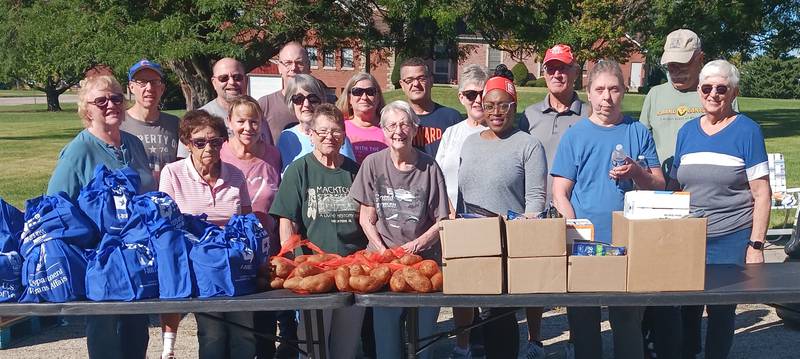 Volunteers helped at a recent mobile food pantry hosted by Loaves & Fish Food Pantry in conjunction with the Northern Illinois Food Bank. The next Mobile Food Pantry will be from 10-11:30 a.m. on Thursday, Oct. 24. at Mt. Morris Church of the Brethren, 409 W. Brayton Road.