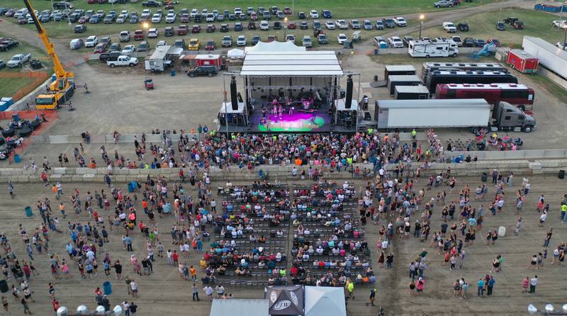 An aerial view of the crowd during the Sara Evans and Josh Turner concert on Thursday, Aug. 24, 2023 at the Bureau County Fair in Princeton.