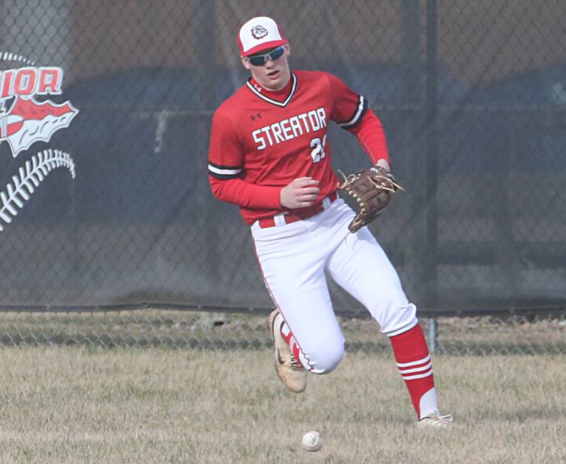 Streator's Landon Muntz fields a ground ball against Woodland/Flanagan-Cornell on Wednesday, March 15, 2023 at Woodland High School.