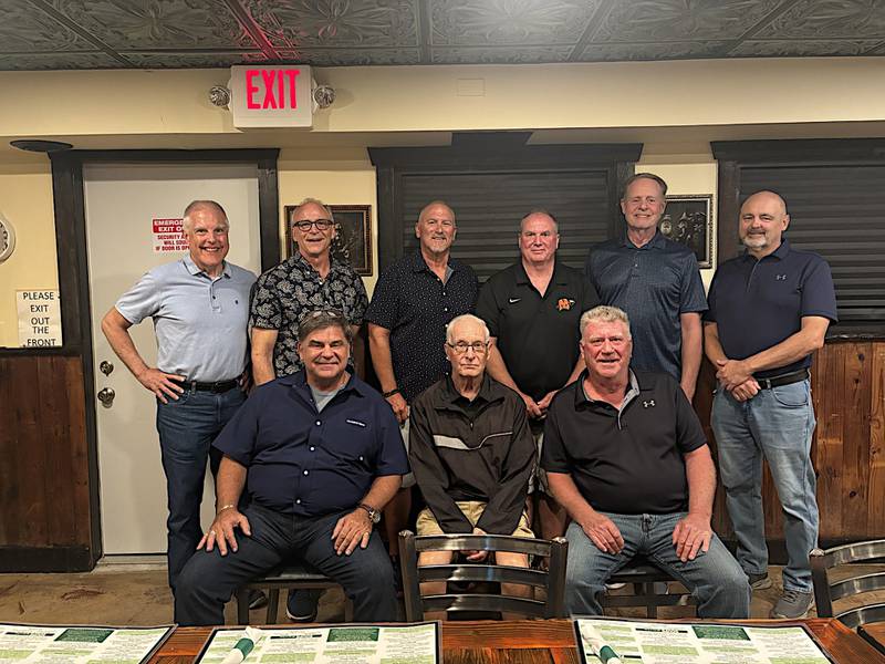 Members of the 1975 state champion Troy Junior High baseball team reunited at Corrigan's in Shorewood. Front row, from left: Dave Crowther, coach Mark Clarke, Mark Herzberger. Back row, from left: Tom Heinzel, Kent Voyce, Terry Treasure, John Placher, Mark Krizmanic, Todd Stroup.